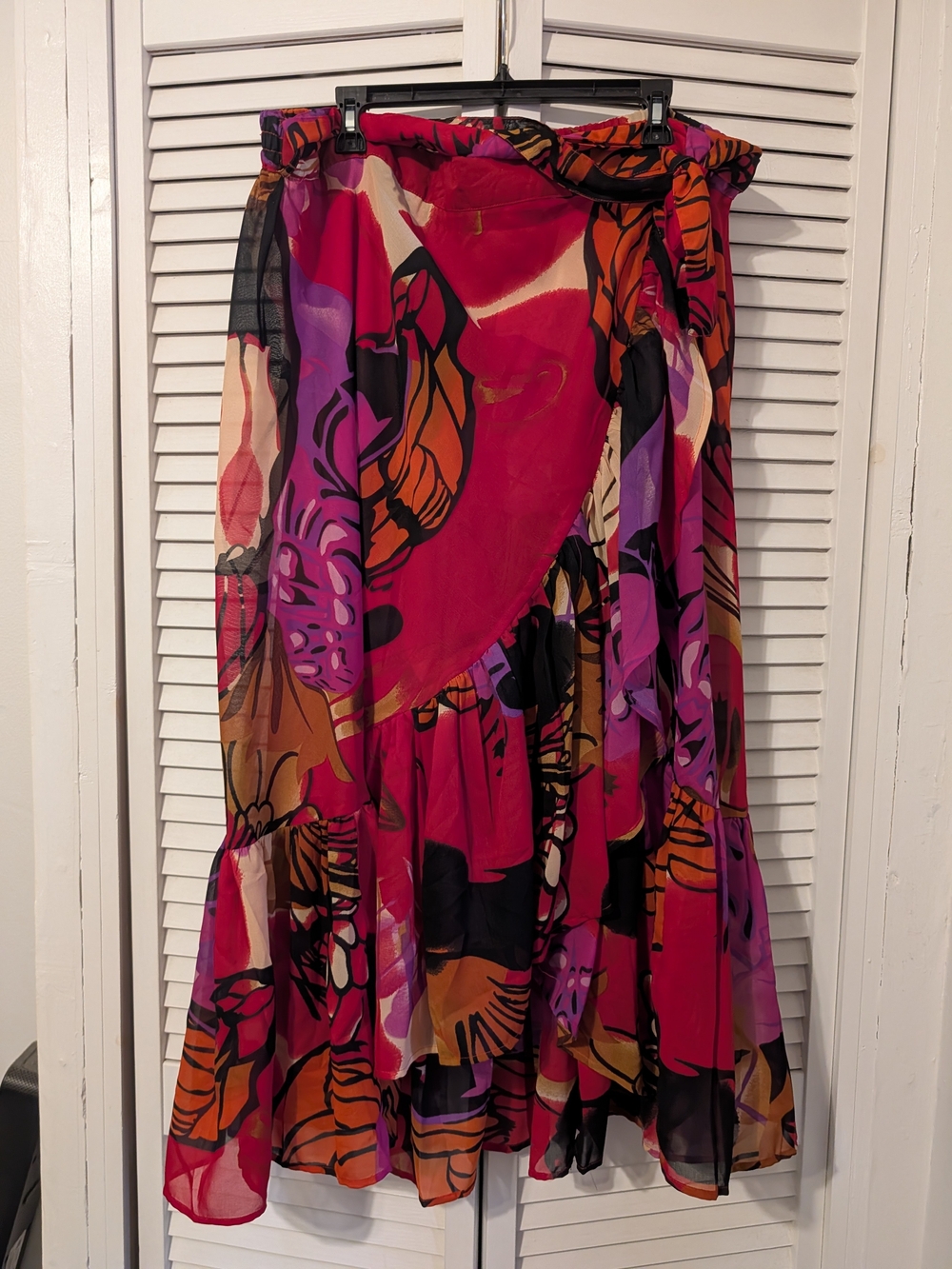 Kate & Mallory Fuchsia Floral Asymmetrical Midi Skirt with Purple and Orange